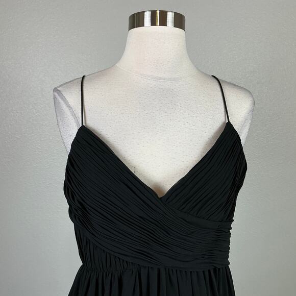 Mac Duggal Black Chiffon Cocktail Dress Size 6 Sleeveless V-Neck Midi A-Line - Picture 7 of 13
